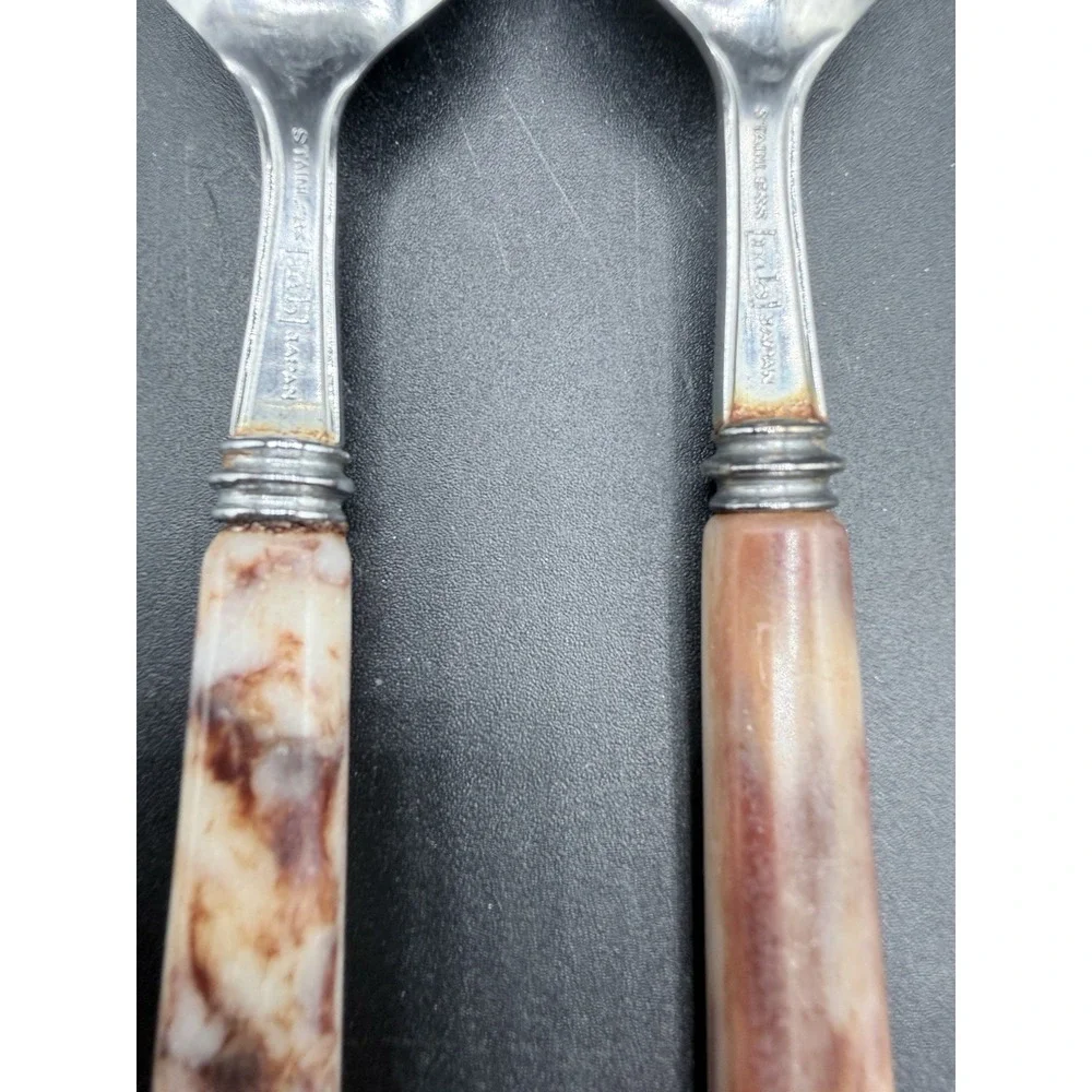 VTG MB Hollow Ground Galaxie Stainless Teaspoons Set 2 Japan MCM Bakelite Handle